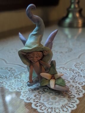 Handmade Fairy Figurine in Green and Lavender - Decorative Home Accent